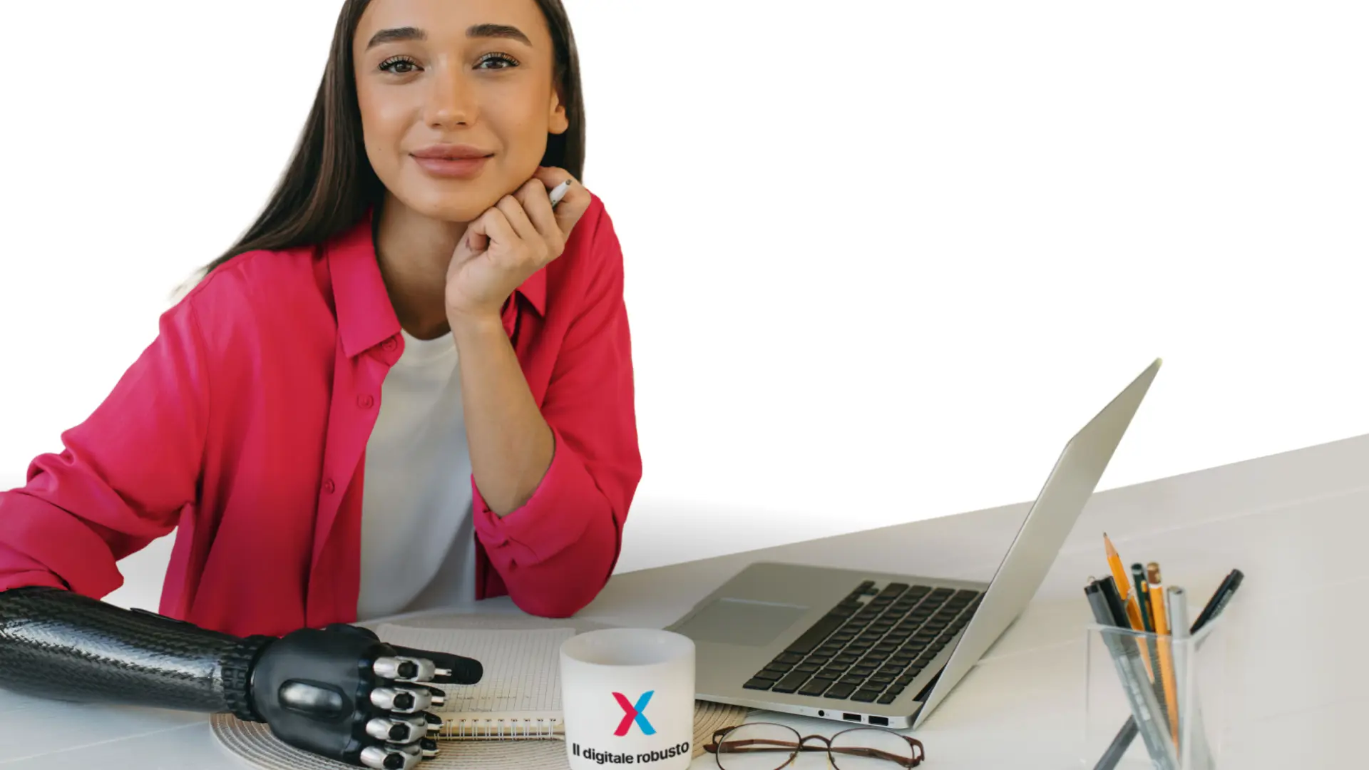 Ragazza con disabilità che sta navigando un sito web accessibile